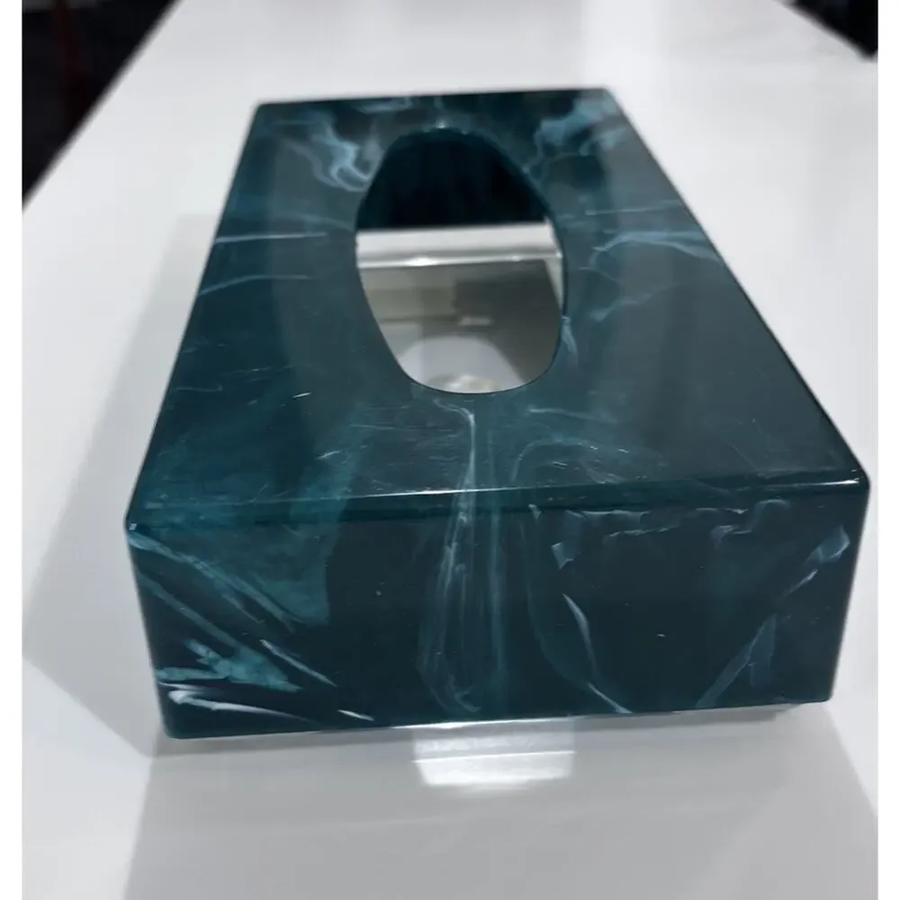 MCM Faux Marble Acrylic Lucite Plastic Tissue Box Holder Green 70's Horizontal